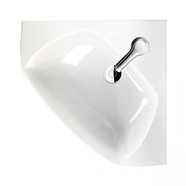 Arda Glossy White Ceramic Corner Bathroom Sink with Overflow